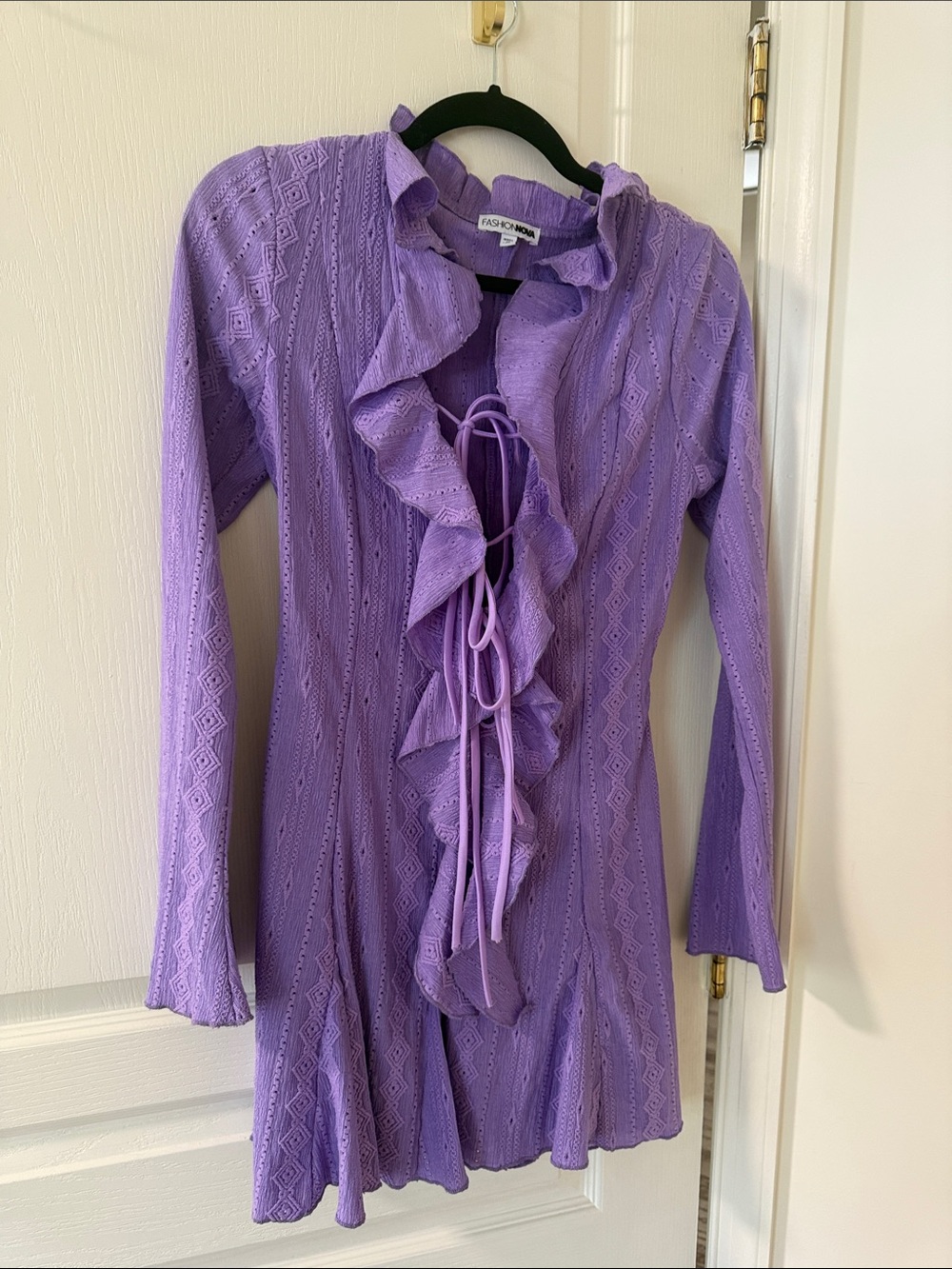 Fashion Nova Lavender Ruffle Front Knit Blouse